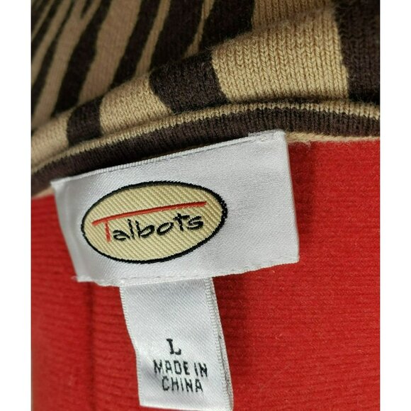 Talbots Tan Zebra Print Sweater, Women's L, Pima Cotton Blend, Long Sleeve - Picture 5 of 7